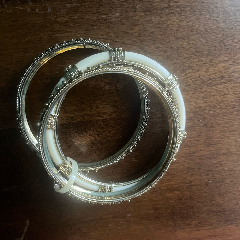Elegant Gold and Cream Bangle Set